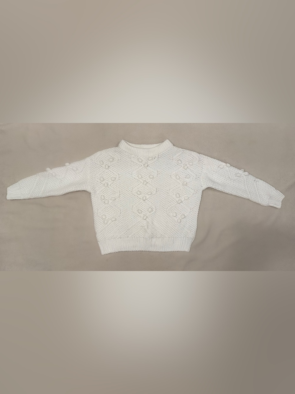 ZARA Kids Textured Pom Pom Sweater | Cozy Cream Knit Pullover | Size 9–10
